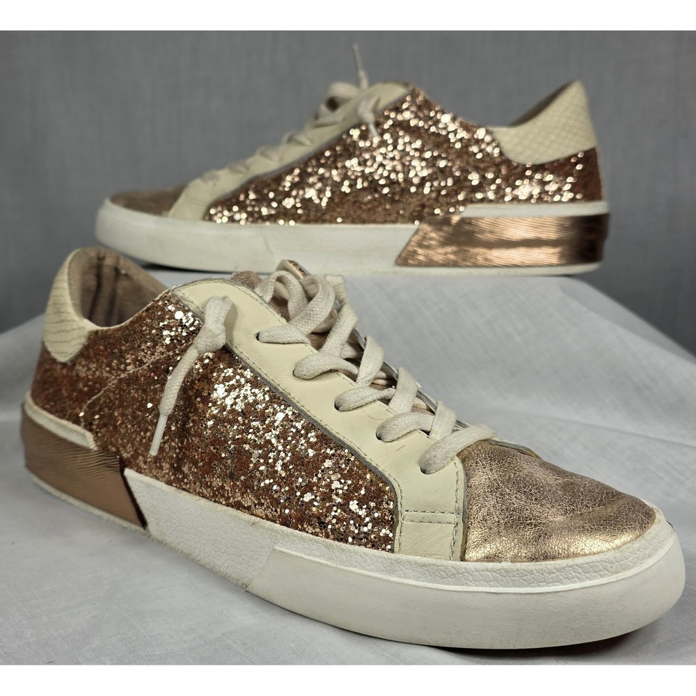 Dolce Vita Zina Rose Gold Glitter Metallic Sneakers Womens 9.5 Low Top Shoes